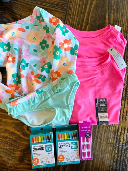 girlie Walmart order 👙💅🏻🖍️👚 - active shirts + swim for my little girls, new packs of crayons always spark joy & on rollback for .25 + a brand new color in my fave press on mani - for a $7 at home manicure. 

Walmart finds, Walmart kids, Walmart beauty, Walmart active, girl mom, summer mom 

#LTKBeauty #LTKSwim #LTKKids