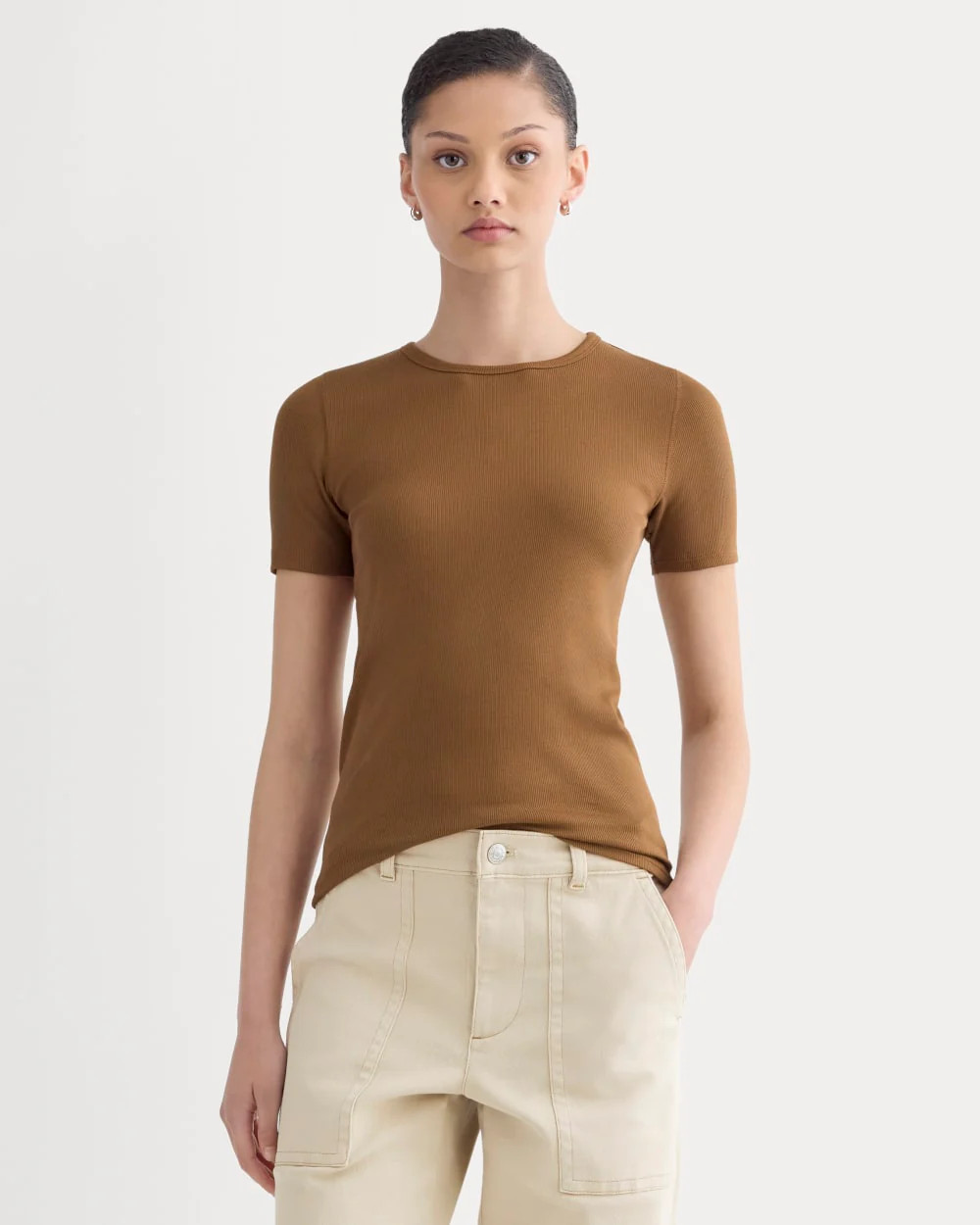 Women's Luxe Rib Crew T-Shirt by Everlane in Toffee, Size L | Everlane