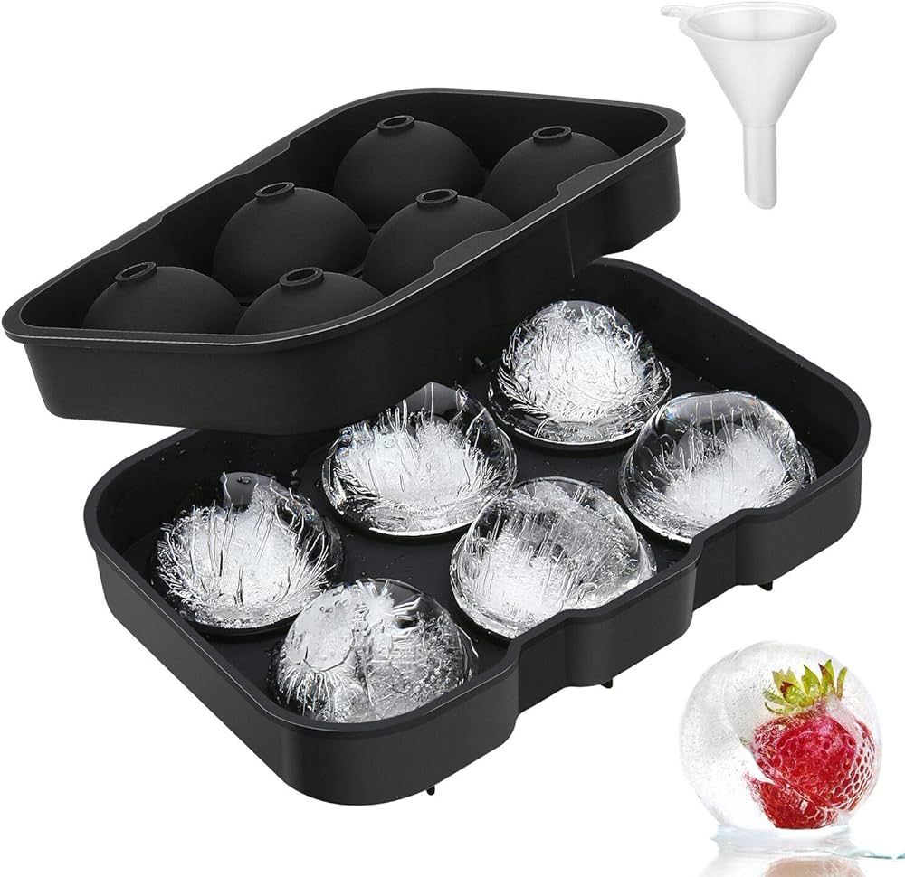 Rechishre Ice Cube Trays Silicone, Sphere Ice Ball Maker with Lid for Whiskey and Cocktails & Bou... | Amazon (US)