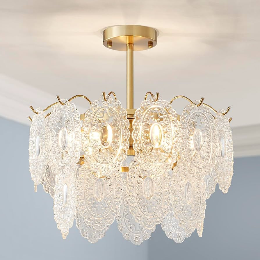 AGV LIGHTING Elegant Glass Chandelier Ceiling Light Fixture, Large Semi Flush Mount Ceiling Light... | Amazon (US)