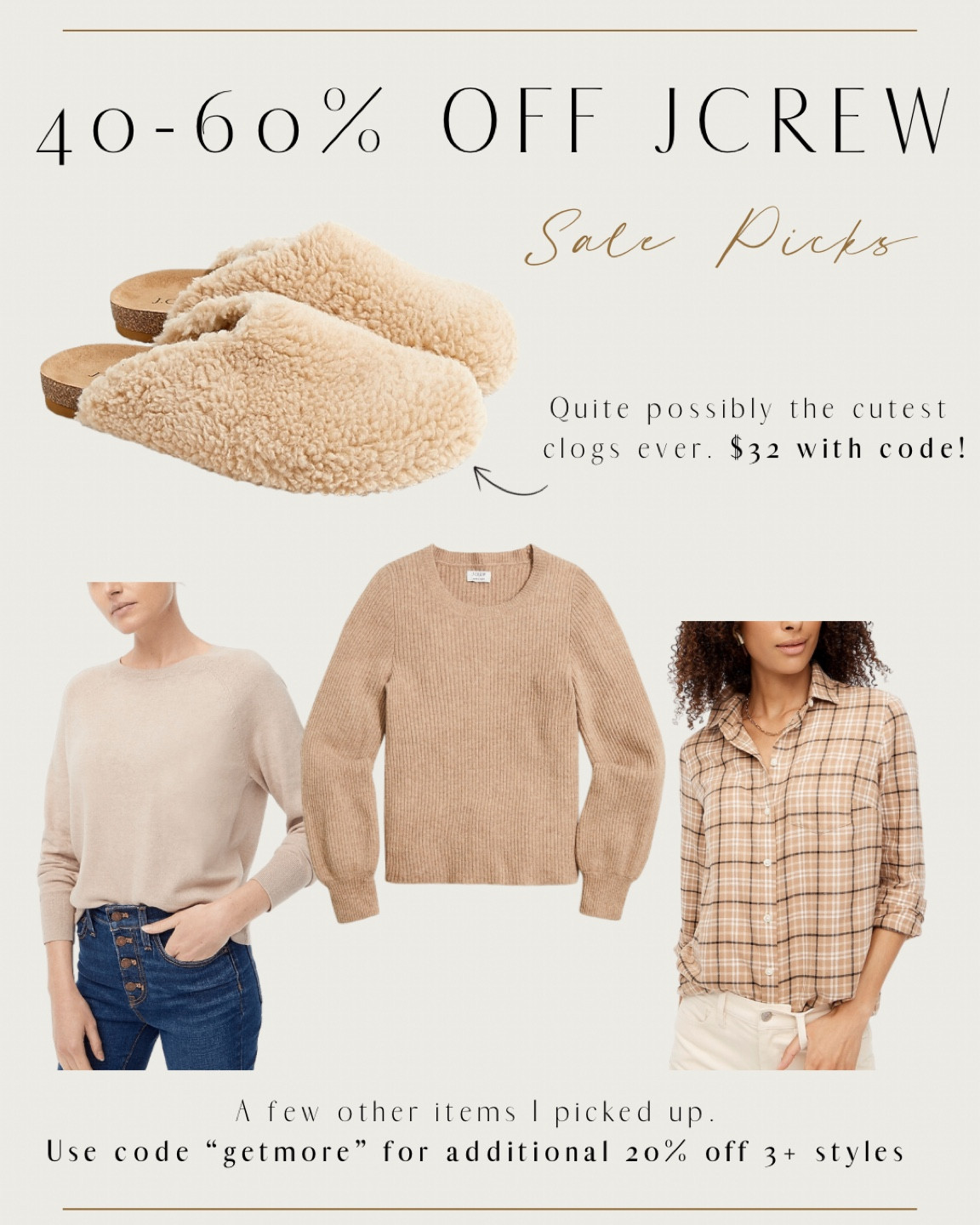 Jcrew factory sale. Clogs. Sherpa clogs. Sweaters  

#LTKsalealert #LTKshoecrush #LTKunder50
