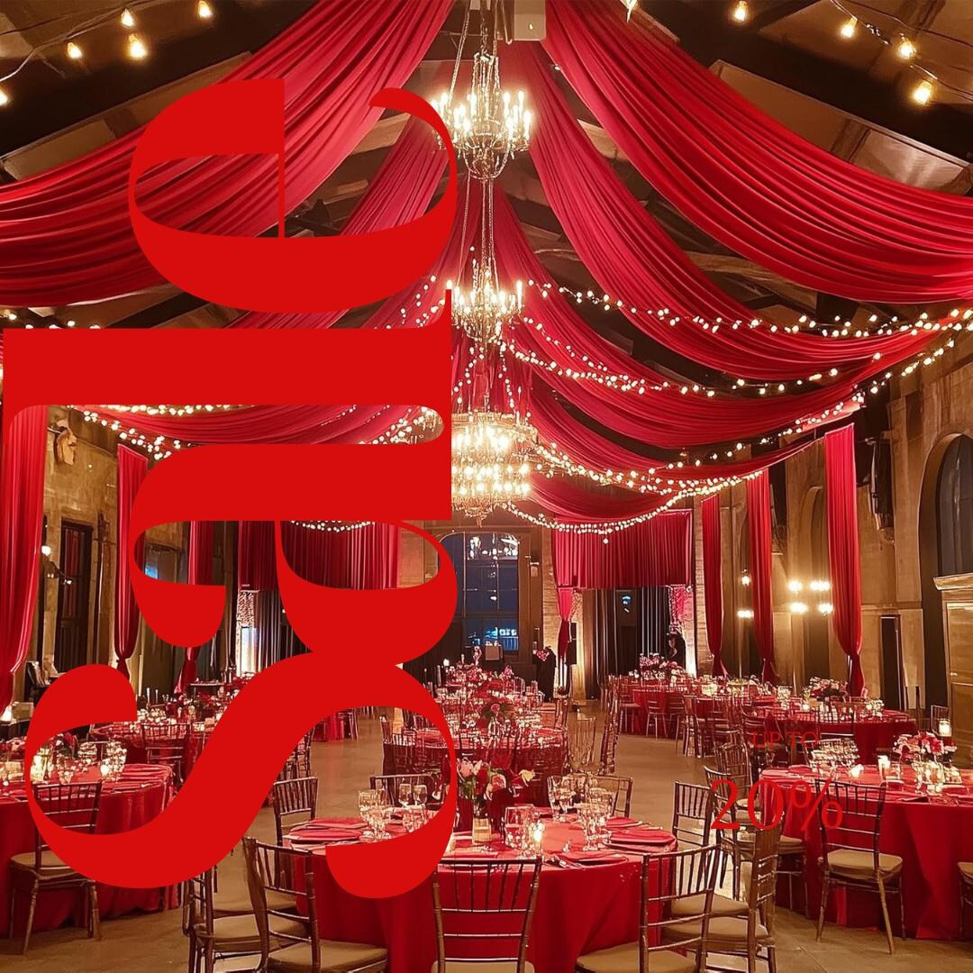 RED - 5' x 40 Ft Ceiling Drapes for Wedding Parties, Wrinkle Free Interlock Canopy Tent Draping C... | Etsy (US)