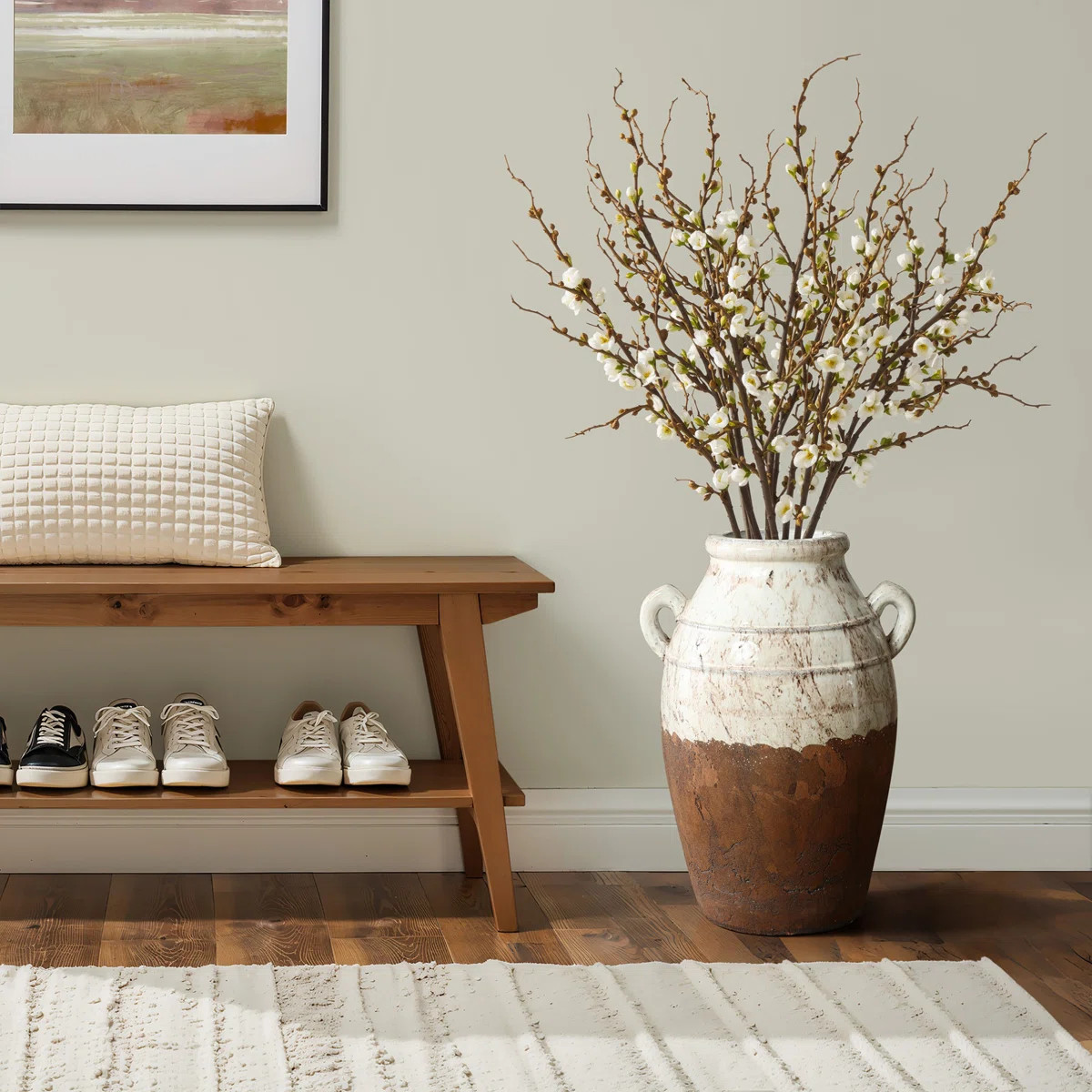 Rustic Cream and Brown Terracotta Urn with Handles 18.5-Inch Tall Vase | Wayfair North America