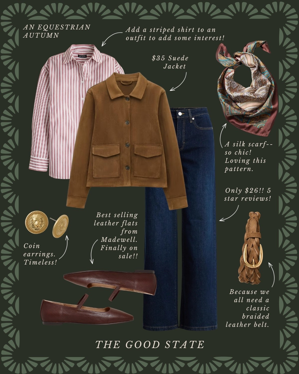 An Equestrian Autumn🍂 🐎 
This collection is for all the Ivy League girlies living their best life as the weather begins to cool down and the leaves begin to change. For the ladies whose wardrobes consist of traditional staples like a crisp white button up and a timeless blazer. This is for the Ralph Lauren lovers who appreciate a blend of casual and refined pieces. A blend of English Equestrian and Americana…with a touch of Gilmore Girls💁🏼‍♀️ The ones who love all things suede, plaid and of course good denim moment and a pair of riding boots. This is for the girlies who thrive when layering clothes and who accessorize with a silk scarf, wrist watch and leather bag. This collection is for the ladies who love quality pieces that are classic, preppy, polished and will stand the test of time and outlive the ever changing trends. This is for you, my fellow Fall girlies🍂

#ltkstyletip #ltkunder50 #amazonfashion #founditonamazon #ltksalealert #slowliving #romantizeyourlife #fall #fallstyle #fallseason #autumn #90sera #90style #90saesthetic #ralphlauren #equestrian #horserider #americana #fallfashion #falloutfit #preppyfashion #ivyleague
Wedding guest, jeans, back to school, college outfit ideas, riding boots, wedding guest dress, western style, JCrew, JCrew factory, Anthropologie, Anthro, quince, nordstrom, tuckernuck, Walmart fashion, H&M, mini dress, fall photoshoot, designer look for less, saddle bag, boots, jacket, coat, family photos outfits, madewell, Toups and co, clean beauty, Kate spade, Amazon fashion, loafers, Breda, Susan Shaw, loeffler Randall, the good state, Lauren England 

#LTKSeasonal #LTKFindsUnder100 #LTKStyleTip