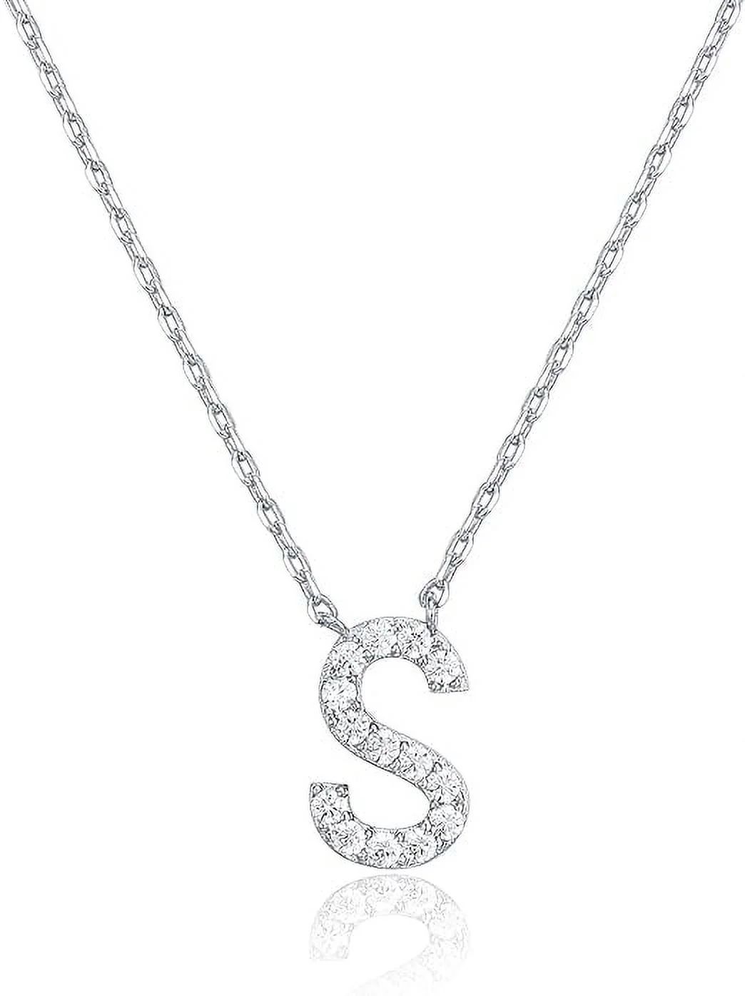 PAVOI 14K White Gold Plated Cubic Zirconia Initial Necklace | Letter Necklaces for Women | S Init... | Walmart (US)