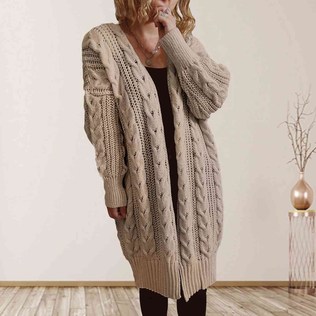 Cable-Knit Open Front Dropped Shoulder Cardigan | Charming Charlie