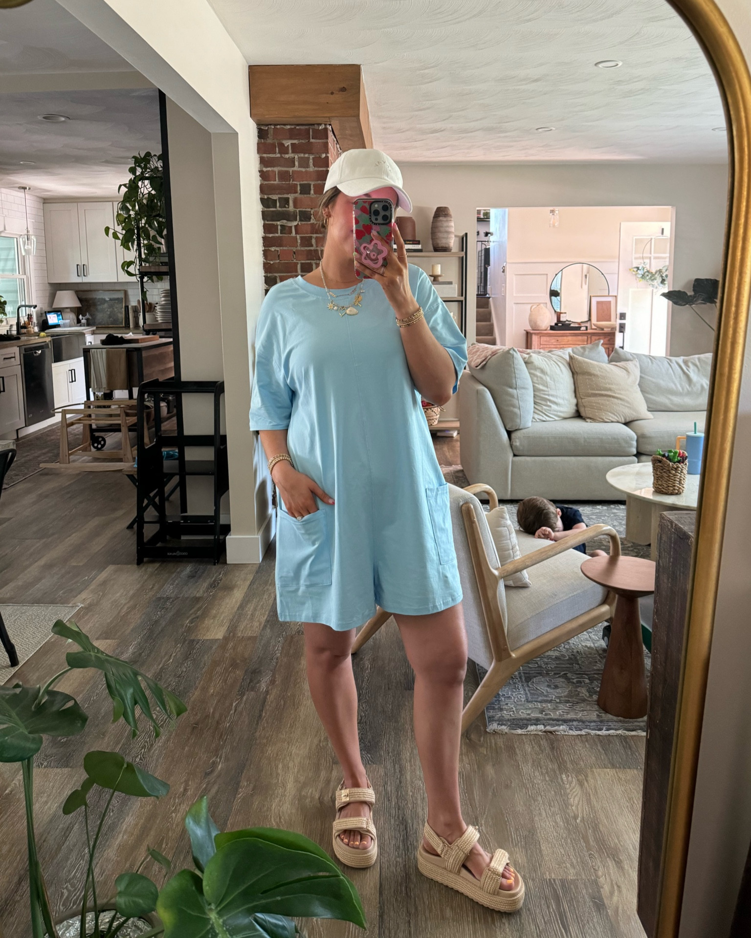 Amazon outfit today. Love this blue so much! In a size medium in the one piece, it’s great for postpartum and super comfortable! A V in the back and easy to breastfeed in!

Amazon fashion, one piece, romper, baby blue, Fourth of July inspo, Amazon prime, under $30, one piece outfit, Varley baseball cap, white and blue, Steve Madden sandals 

#LTKSeasonal #LTKShoeCrush #LTKFindsUnder50