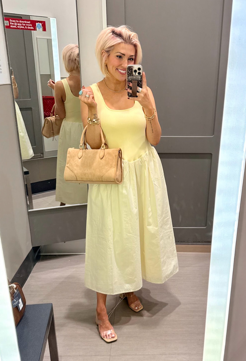 Give me all the yellow this season! And this bag is so cute!! Dress: Small Shoes: TTS 

 #LTKootd #LTKOver40