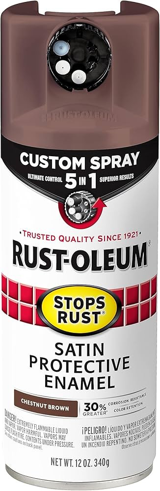 Rust-Oleum 376877 Stops Rust Custom Spray 5-in-1 Spray Paint, 12 oz, Satin Chestnut Brown | Amazon (US)