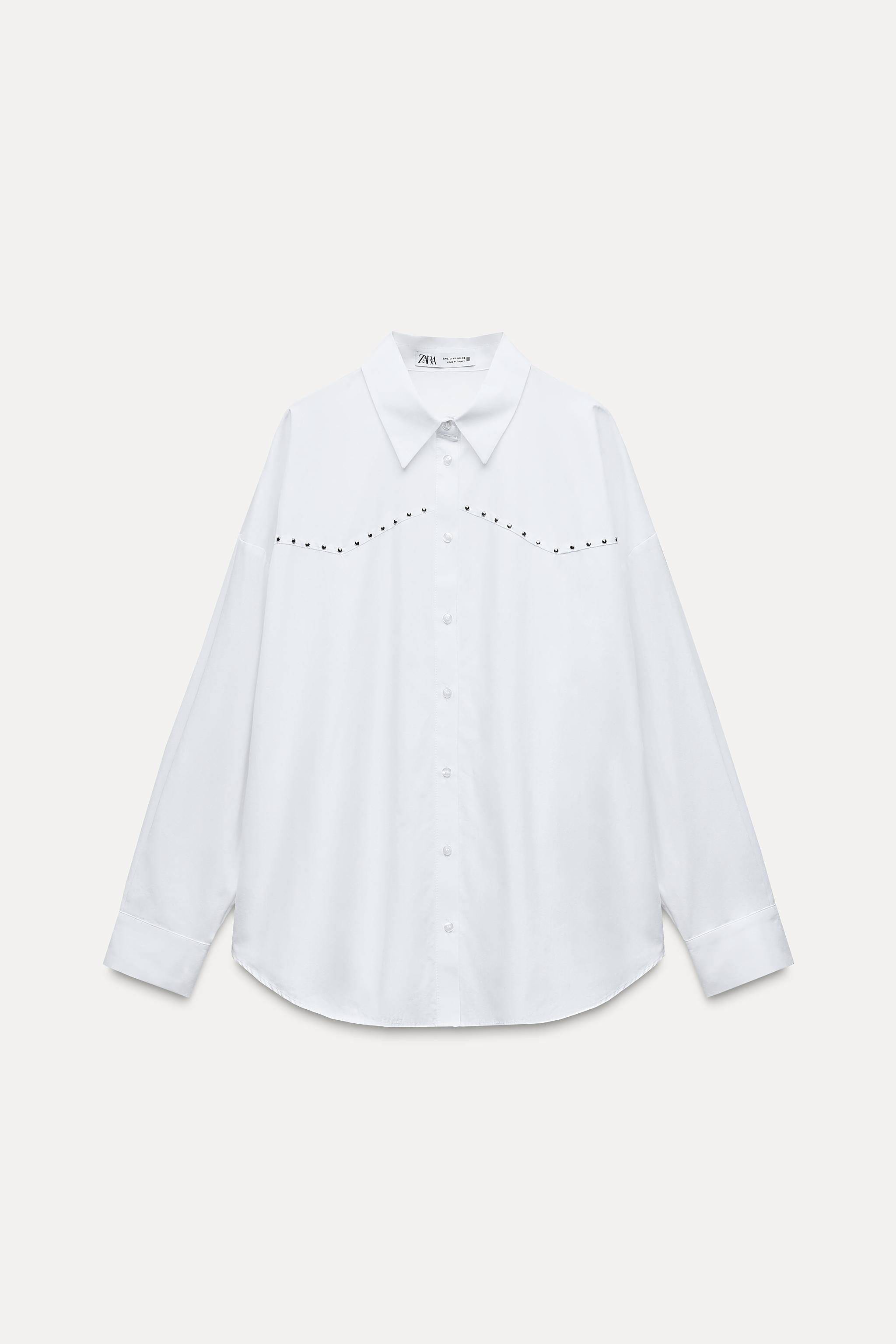STUDDED OVERSIZED POPLIN SHIRT | Zara US
