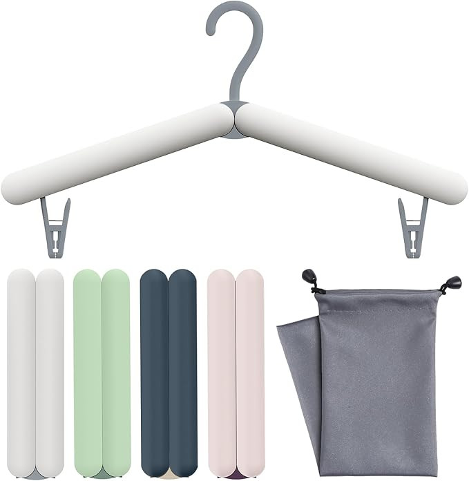Collapsible Travel Hangers, 4-Pack Foldable Clothes Hangers with Hidden Clips & Storage Bag, ABS ... | Amazon (US)