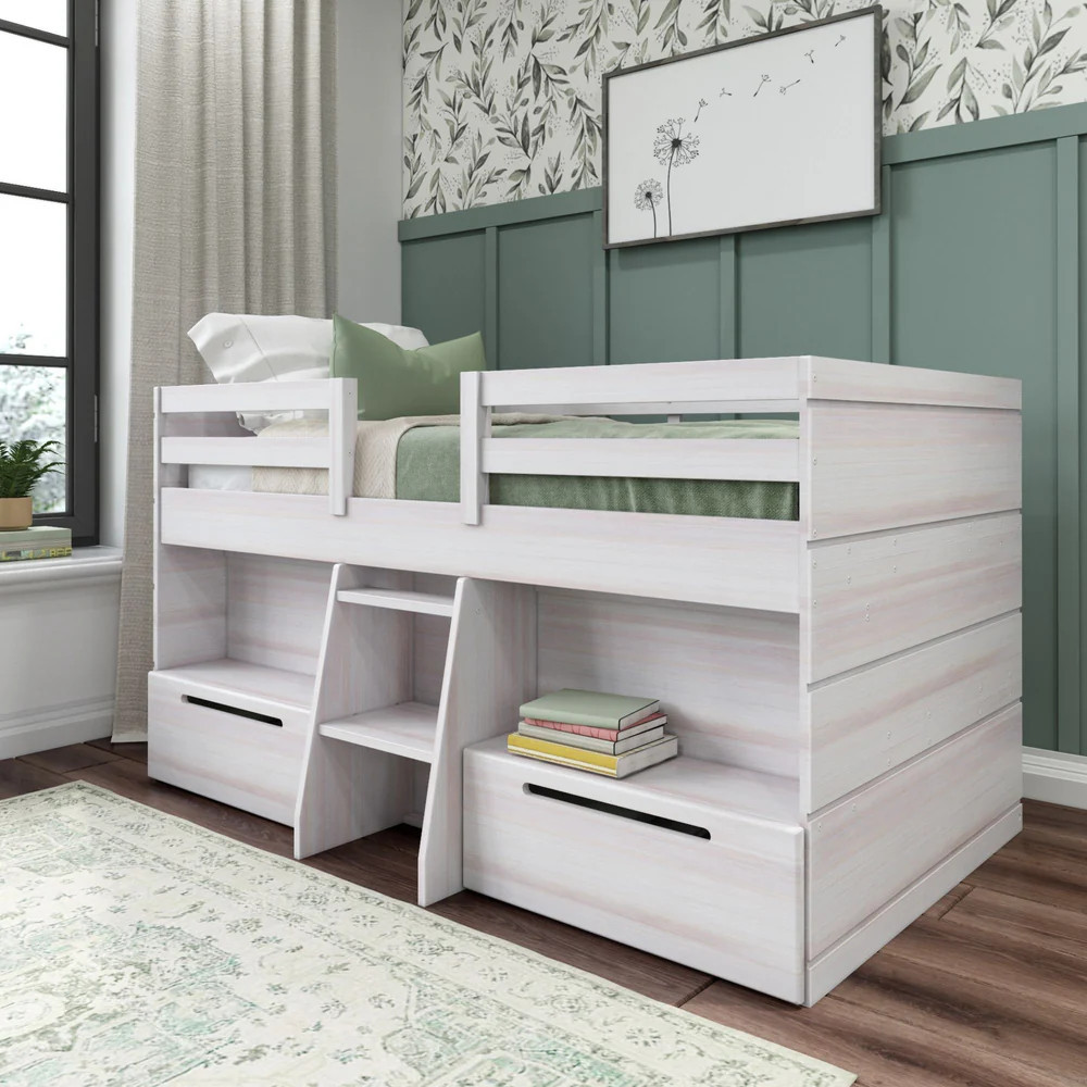 Modern Farmhouse Twin Low Loft Bed With Bookcases & Drawers | max & lily