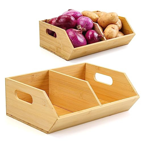 BYOA Official 2 Set Bamboo Storage Bins, Pantry Organizers and Storage, Kitchen Countertop Organization and Storage Basket for Produce, Onions, Potatoes, Garlic, Fruits, Vegetable and Bread | Amazon (US)