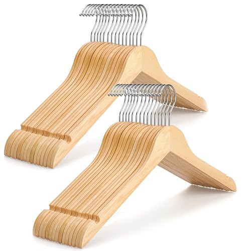 TOPIA HANGER Wooden Hangers 30 Pack, 0.28-inch Slim & Durable Clothes Hangers Space Saving, Natural Wood Hanger with 360°Swivel Hook and Non-Slip Shoulder Notches for Coat,Shirt, Camisole, Dress-CT51N | Amazon (US)
