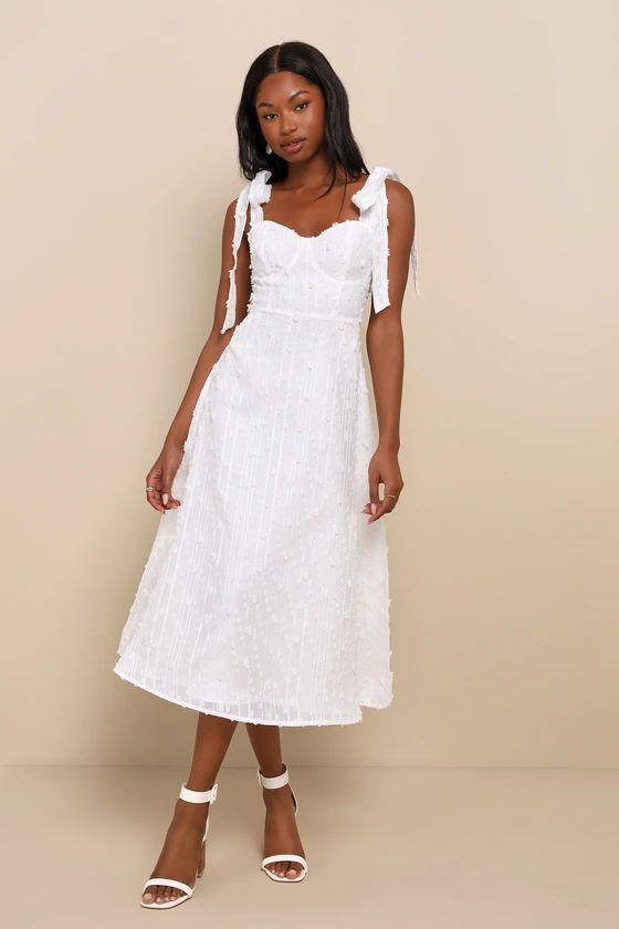 Glamorous Element White Lurex Tie-Strap Bustier Midi Dress | Lulus