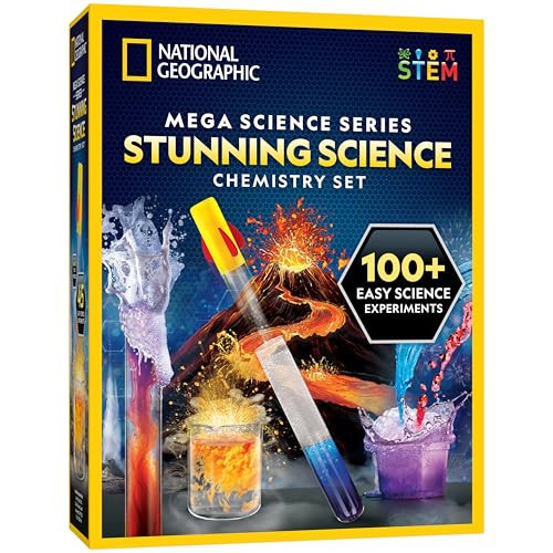 National Geographic Stunning Chemistry Set - Mega Science Kit with 45 Easy Experiments- Make a Volcano and Launch a Rocket, STEM Projects for Kids Ages 8-12, Science Toys (Amazon Exclusive) | Amazon (US)