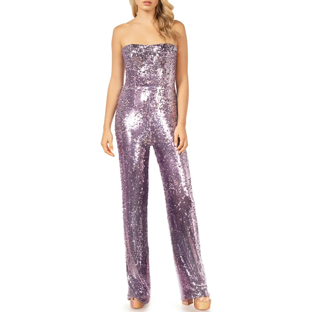 Dress the Population Andy Sequin Strapless Jumpsuit in Lavender Multi at Nordstrom, Size Xx-Small | Nordstrom