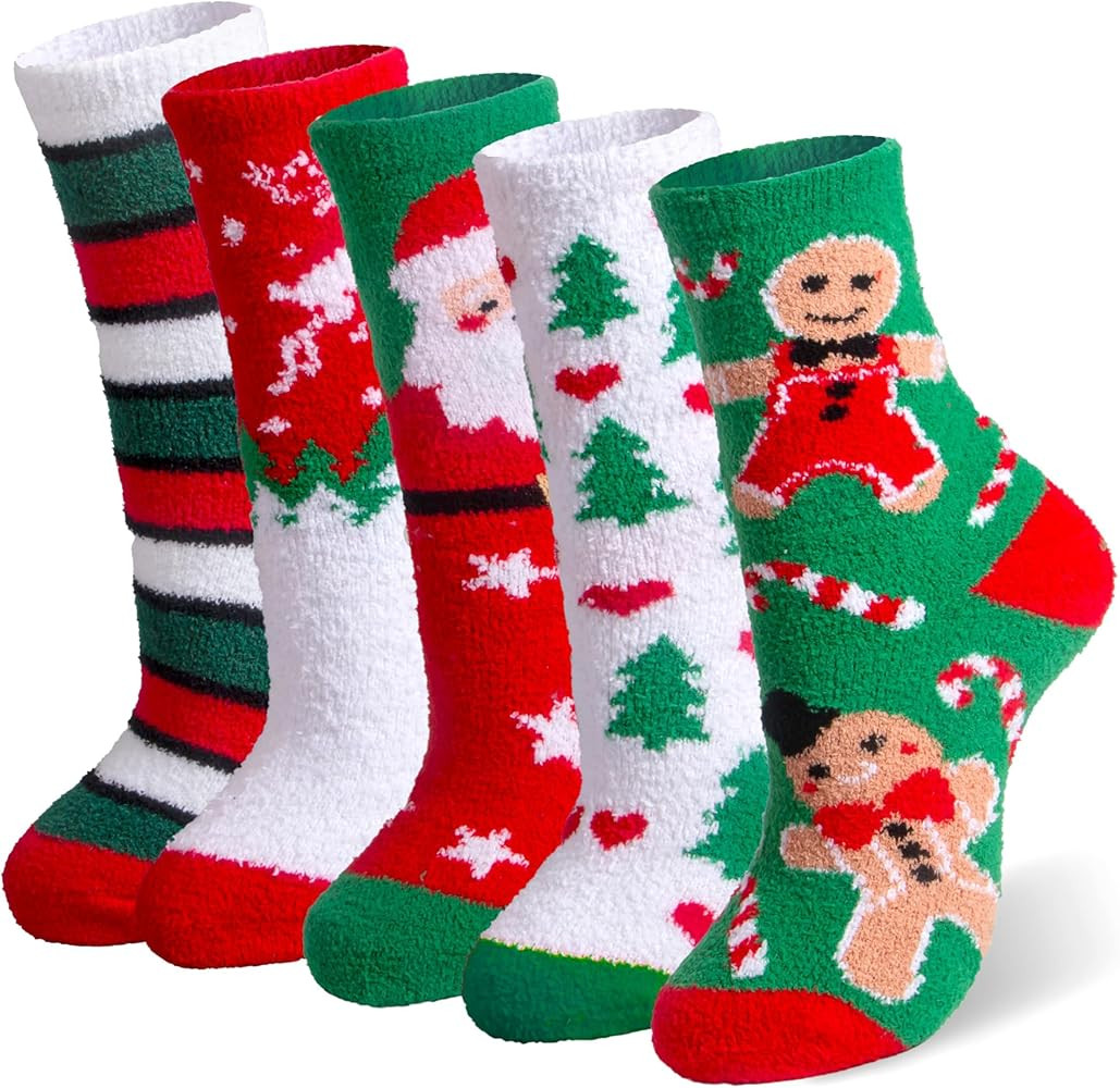 Christmas Fuzzy Socks for Women 5 Pairs Winter Warm Cosy Holiday Slipper Socks Xmas Gifts for Wom... | Amazon (US)