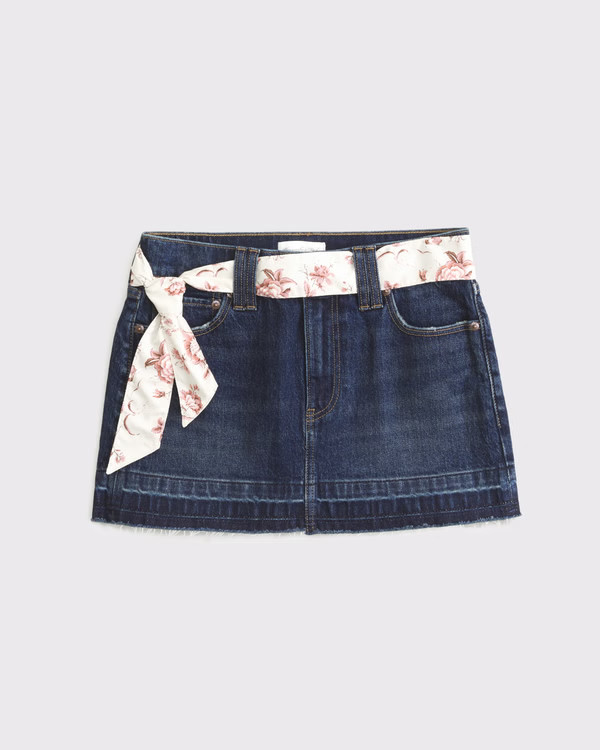 Mid Rise Belted Scarf Denim Mini Skirt | Abercrombie & Fitch (US)