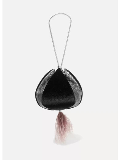 Cindy feather-trimmed metallic leather and velvet clutch | NET-A-PORTER (US)