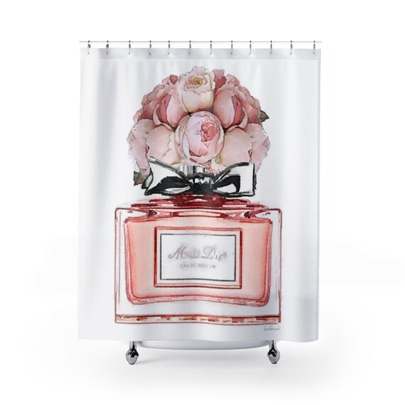 Shower Curtain, Fashion, Perfume, bottle, Peonies, Pink, peach, Peony, Make up, Fashion illustrat... | Etsy (US)