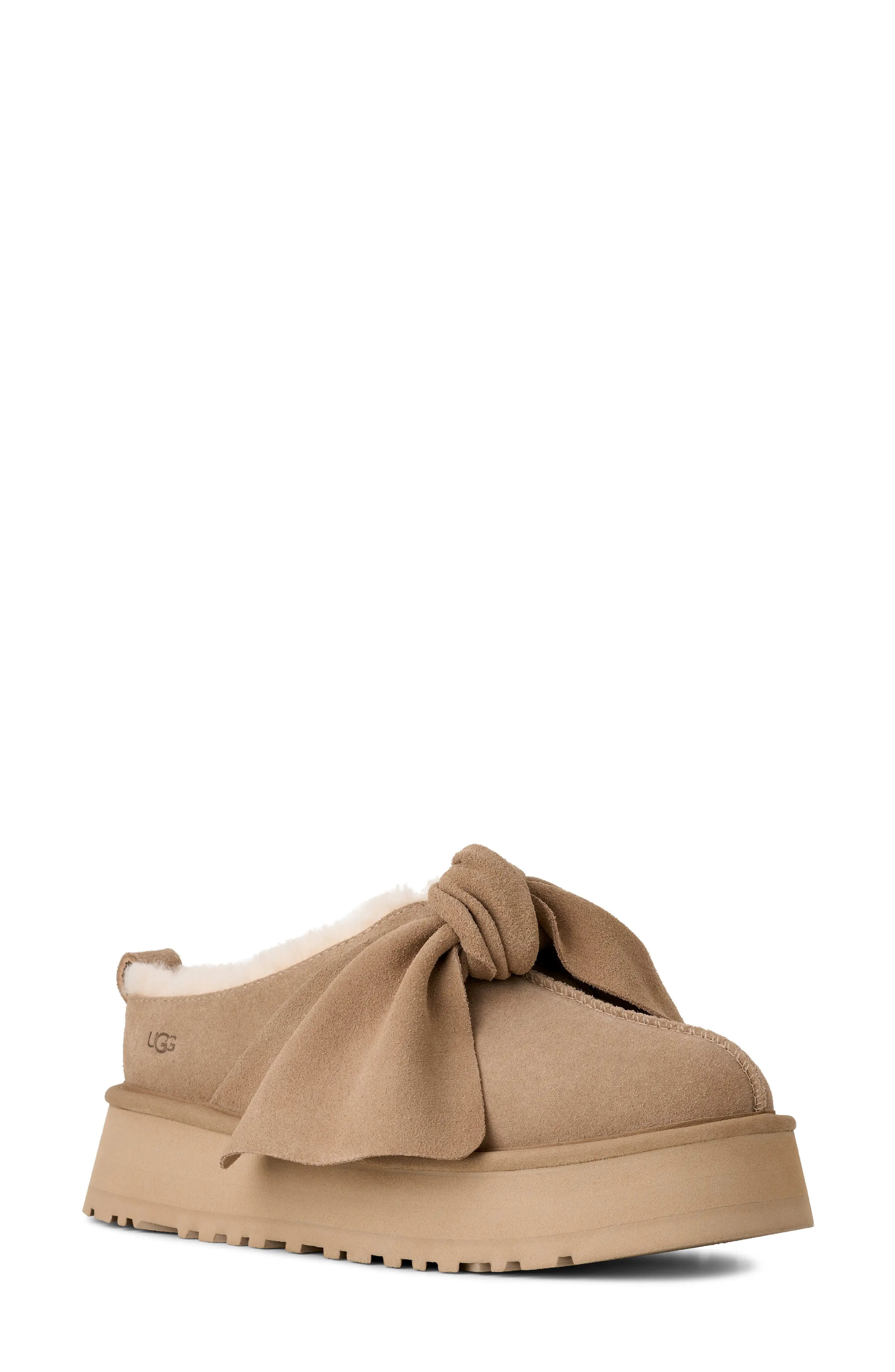 UGG® Classic Mini Bow Genuine Shearling Lined Slipper in Sand at Nordstrom Rack, Size 5 | Nordstrom Rack