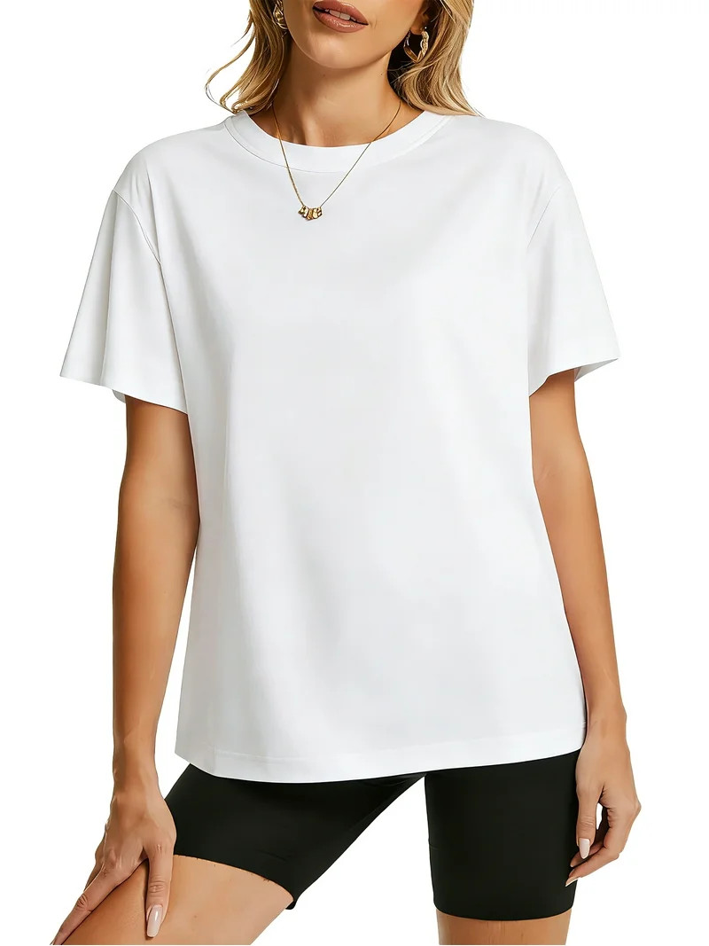 TEMOFON Shirts for Women Summer 100% Cotton Crew Neck Short Sleeve Basic T Shirts Casual Comfy Lo... | Walmart (US)