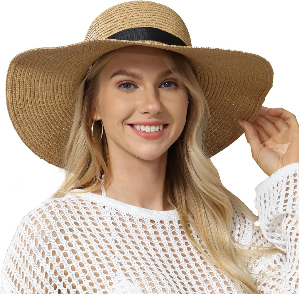 Straw Hat - 100% Straw, Wide Brim, UV UPF 50+ Protection Sun Hats for Women - Lightweight Sun Hat... | Amazon (US)