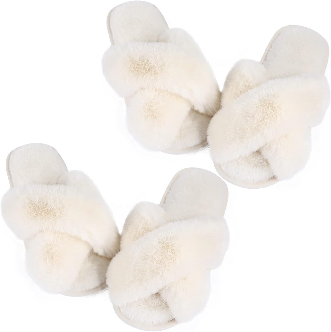 Ankis Womens Fuzzy Fluffy Slippers - 2Pair Cozy, Soft, Comfy, Relax Fluffy Slippers, Cross Band, ... | Amazon (US)