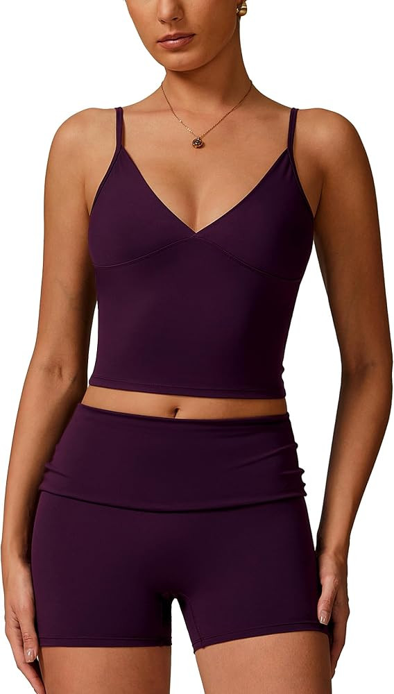 Workout Sets for Women 2 Piece Compression Sports Bra and Fold-over High Waisted Yoga Leggings Sh... | Amazon (US)
