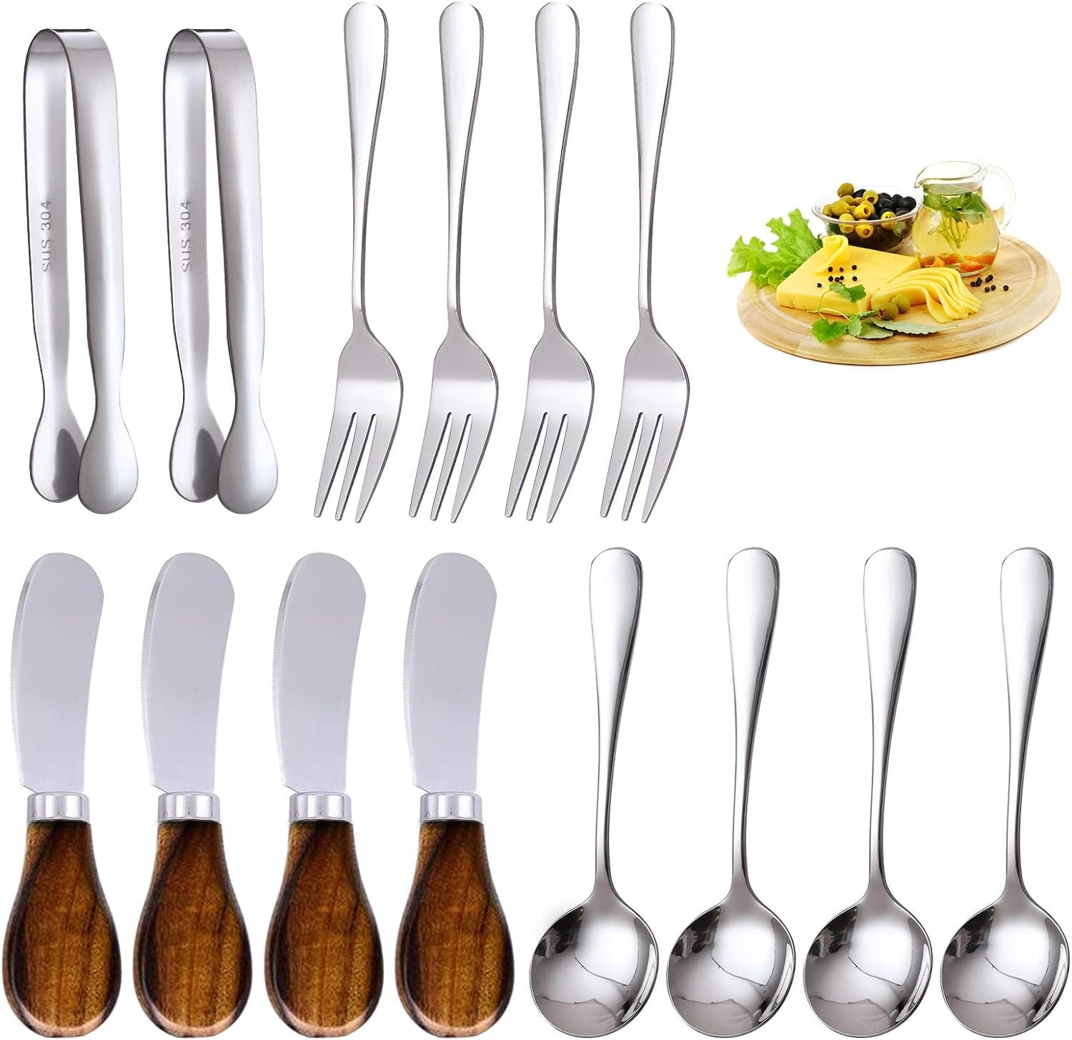 Charcuterie Accessories (14 Pcs), Cheese Spreaders for Charcuterie Board, Mini Serving Spoons, Forks and Mini Serving Tongs - Charcuterie Utensils for Butter, Cheese and Pastry Making | Amazon (US)