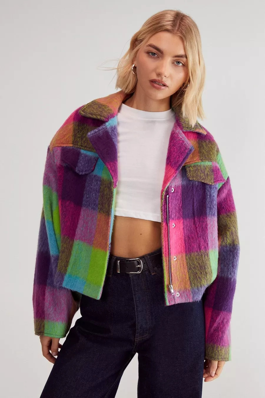 Check Wool Blend Trucker | Nasty Gal US