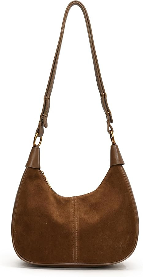 Suede Bags for Women Small Suede Purse Retro Hobo Crescent Crossbody Bag Leather Shoulder Handbag | Amazon (US)
