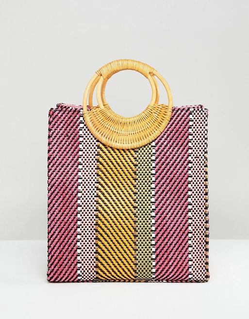 ASOS DESIGN stripe straw mini shopper bag with bamboo handle | ASOS US