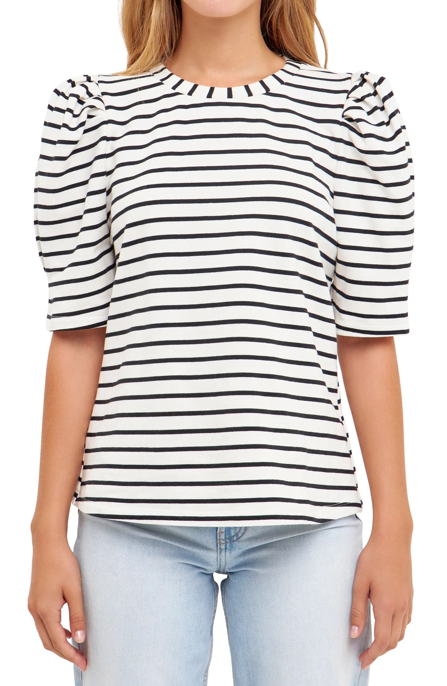 English Factory Stripe Puff Sleeve Top | Nordstrom | Nordstrom