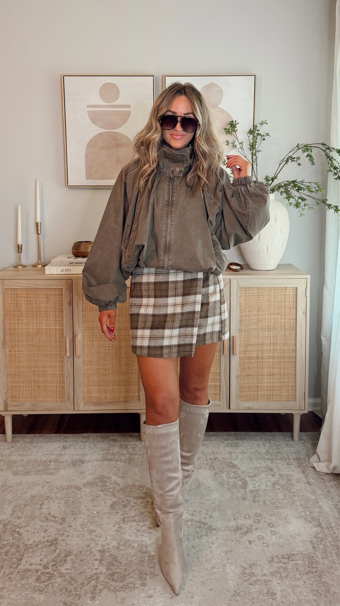 40% off with LEANN40 if expired, use code LEANN35 // funnel neck jackets trending for fall— love this muted deep olive color. this runs big, size down! i’m in a S and could have done an XS. size S skirt. fall outfits @VICI

#LTKootd
