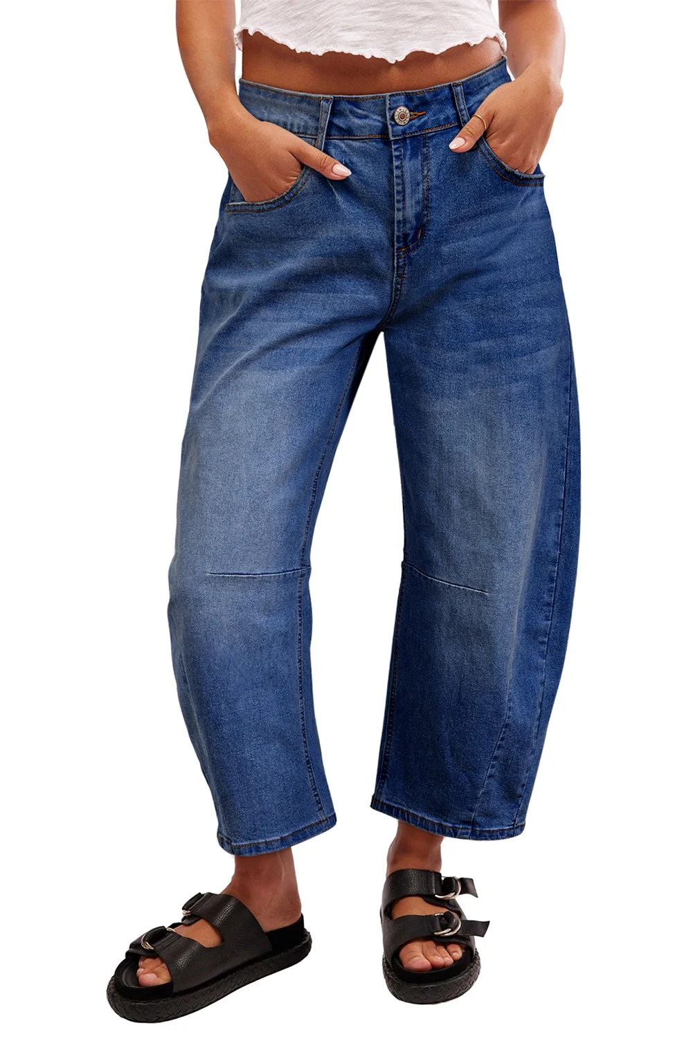 DOKOTOO Women's Barrel Jeans Wide Leg Vintage Mid Rise Y2k Baggy Boyfriend Ankle Denim Pants Blue... | Walmart (US)