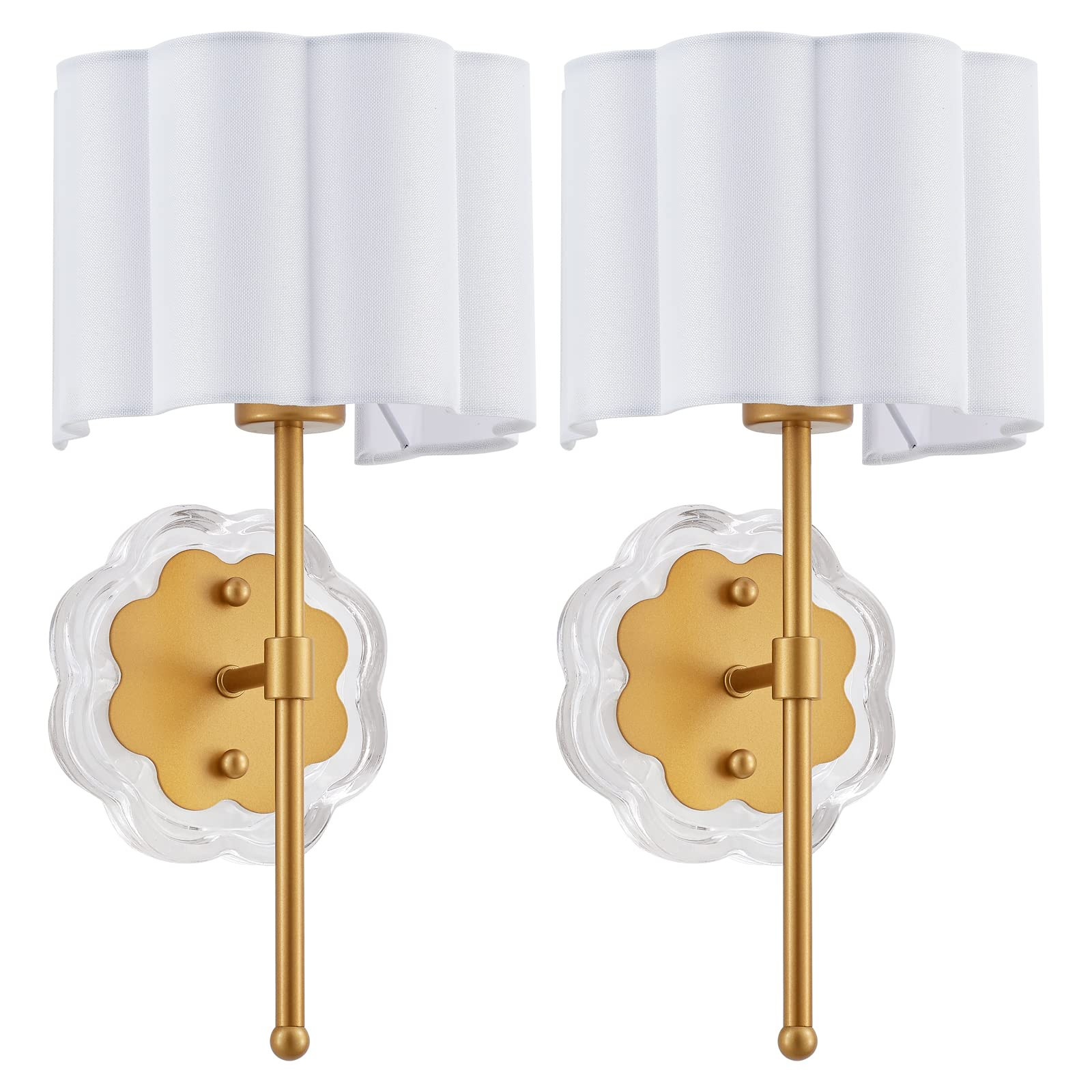 Modern Wall Sconce Set of 2, with Creamy-White Fabric Flower and Antique Brass Brush Paint Finish... | Amazon (US)