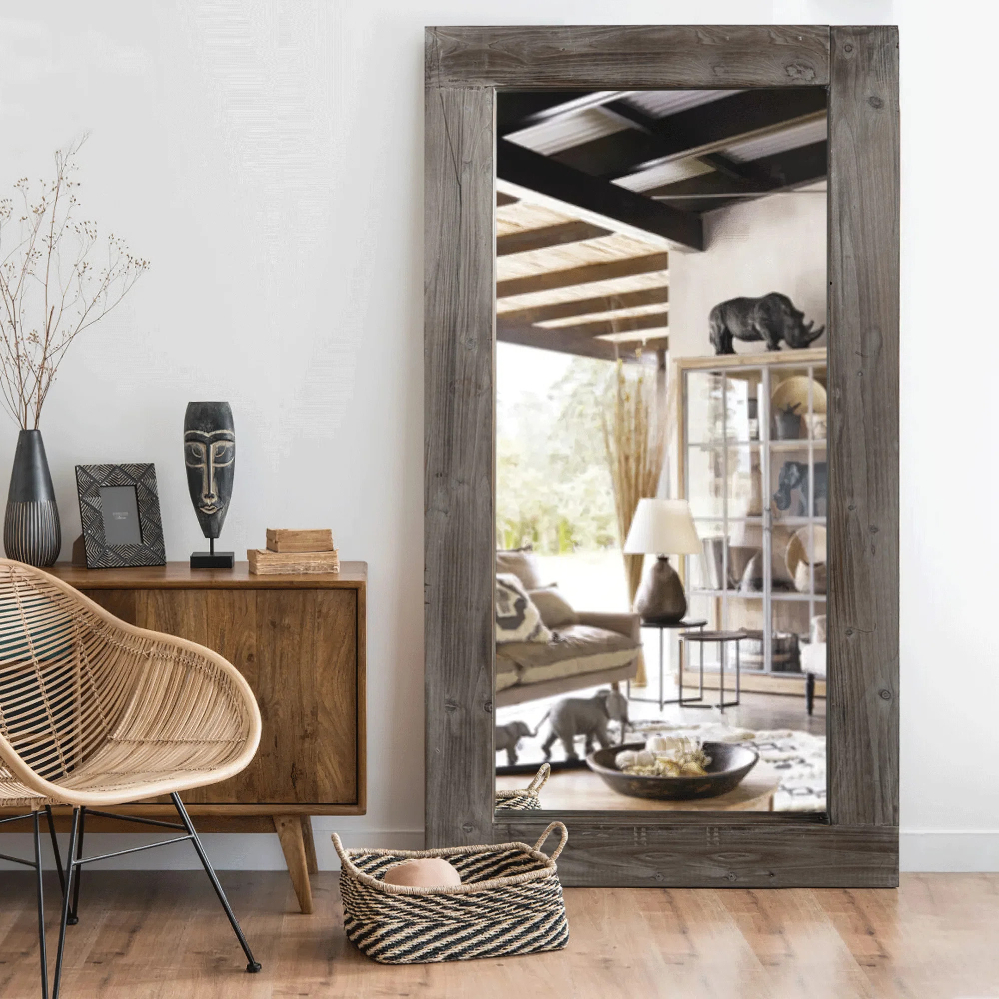 Mateus Distressed  Full Length Mirror Wall Mirror Retro Mirror with Wooden Frame | Wayfair North America