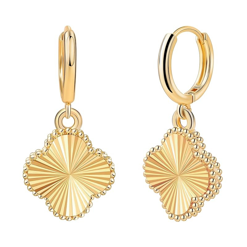 Clover Earrings for Women - 14K Gold Plated Four Leaf Dangle Hoop Earrings Hypoallergenic Lightwe... | Amazon (US)