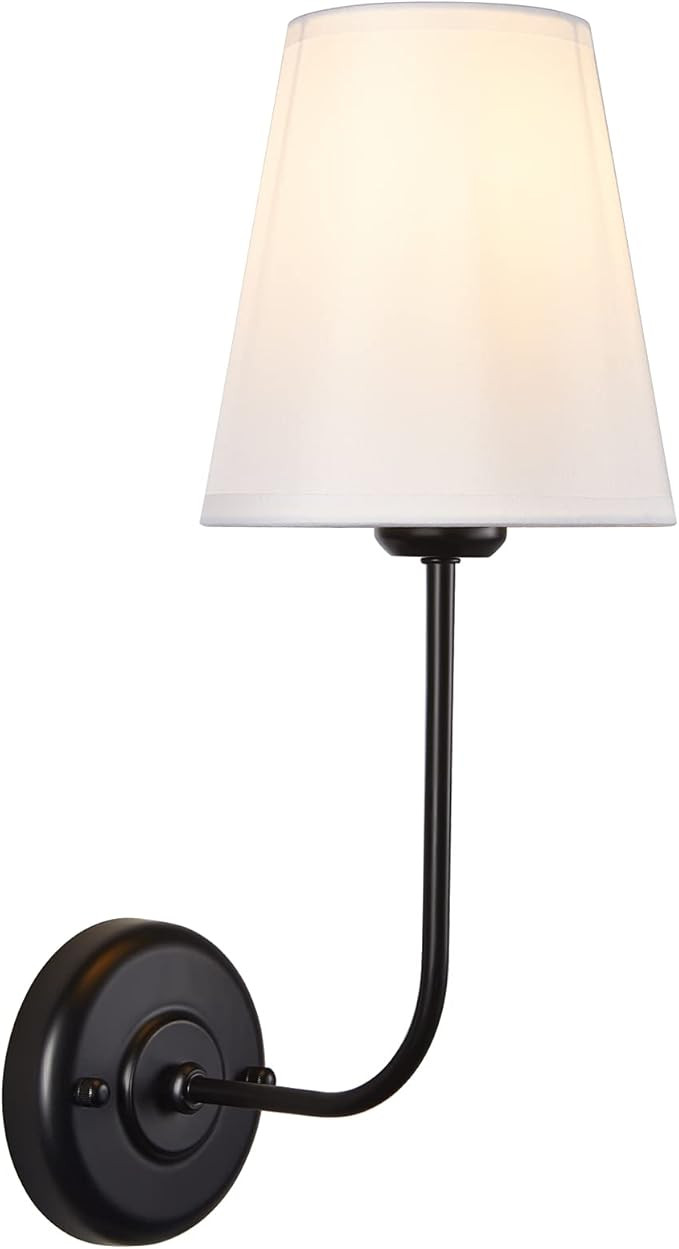 TERLEENART 1-Light Vintage Traditional Wall Sconce with White Tapered Shade and Black Finished Cu... | Amazon (US)