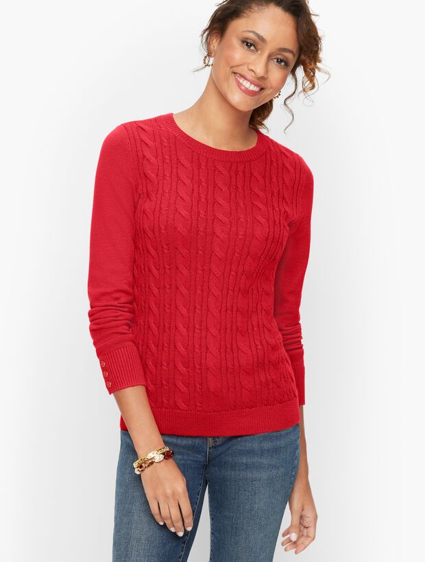 Button Cuff Cable Knit Sweater | Talbots