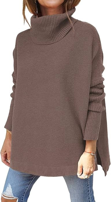 LILLUSORY Women's Turtleneck Oversized Sweaters Long Batwing Sleeve Spilt Hem Tunic Pullover Knit... | Amazon (US)
