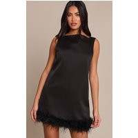 Black Feather Hem Woven Shift Dress | PrettyLittleThing IE