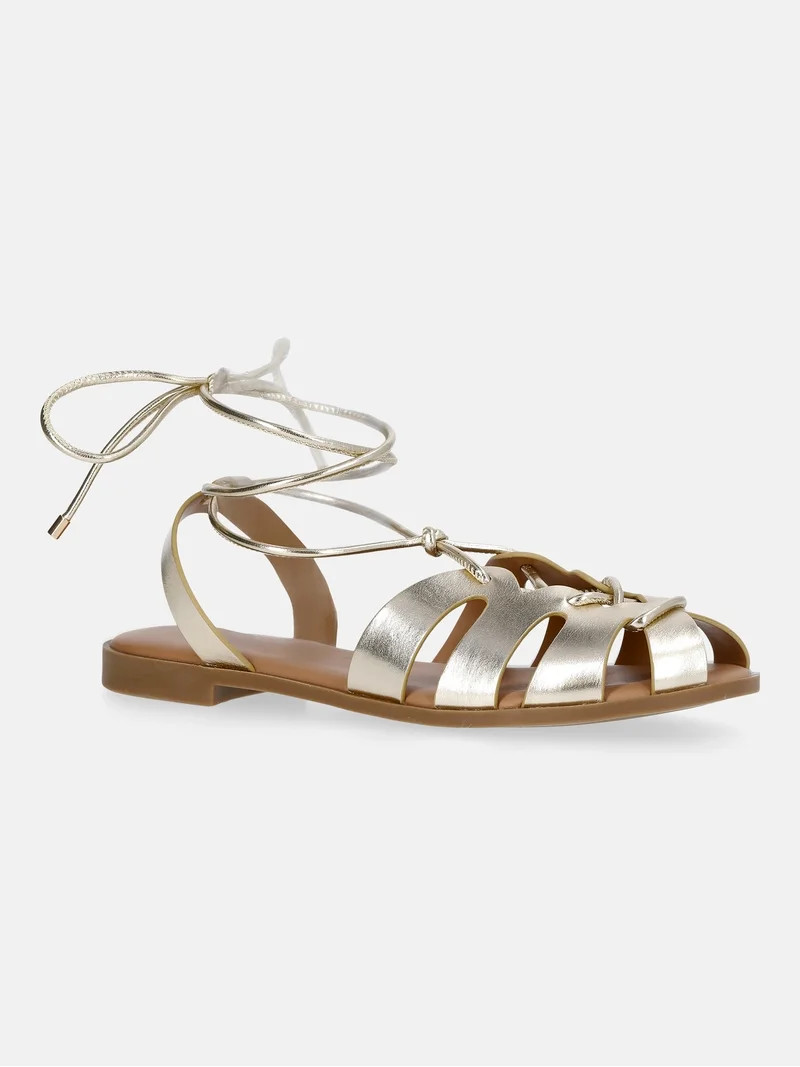No Boundaries Women's Fisherman Ghillie Flat Sandals - Walmart.com | Walmart (US)