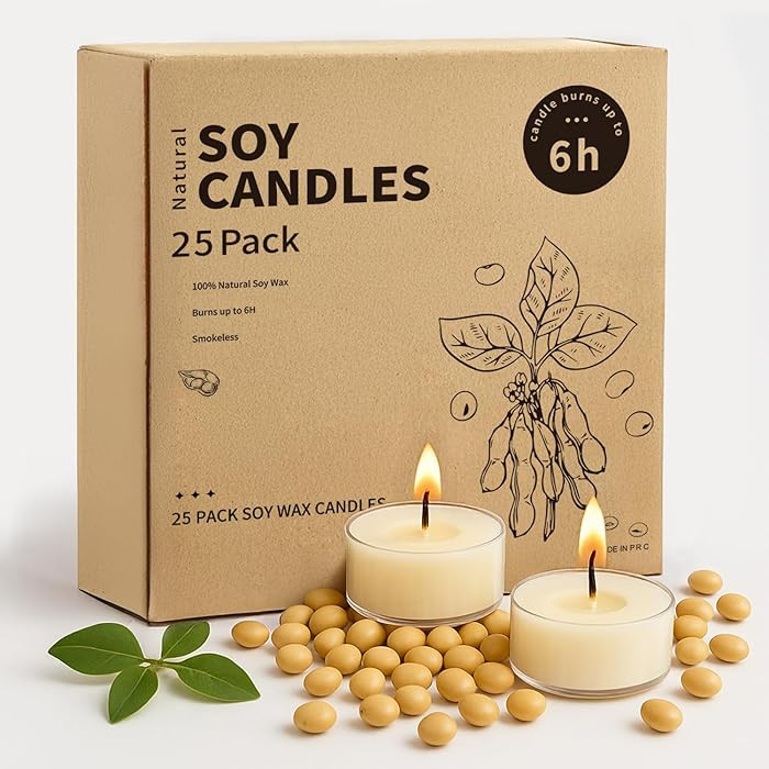 Crenovo Tea Lights Candles 25 Pack, Natural Soy Wax Tealights Candles Bulk 6 Hours, Long Burning,... | Amazon (US)