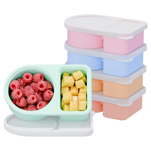 5 Pack Silicone Snack Containers, 2 Compartments Reusable Snackle Box with Lids, 8 oz, Rainbow | Amazon (US)