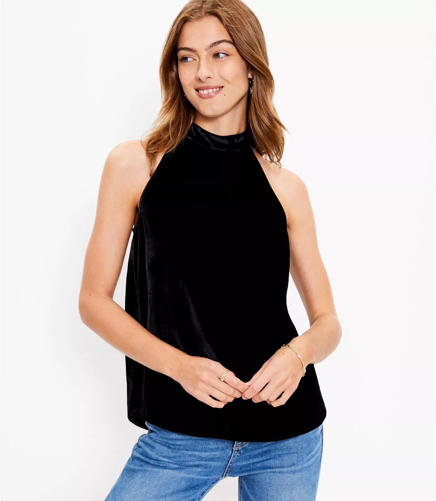 Velvet Shirred Halter Top | LOFT | LOFT