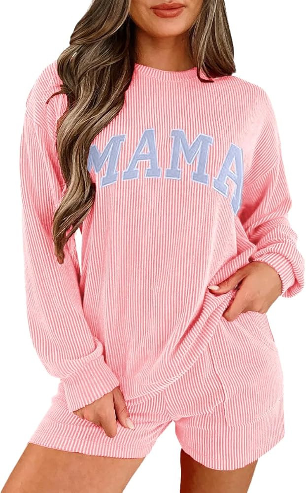 Opemiby Womens Ribbed Pajama Sets Long Sleeve Top and Shorts Matching Lounge Set Loungewear Sweat... | Amazon (US)