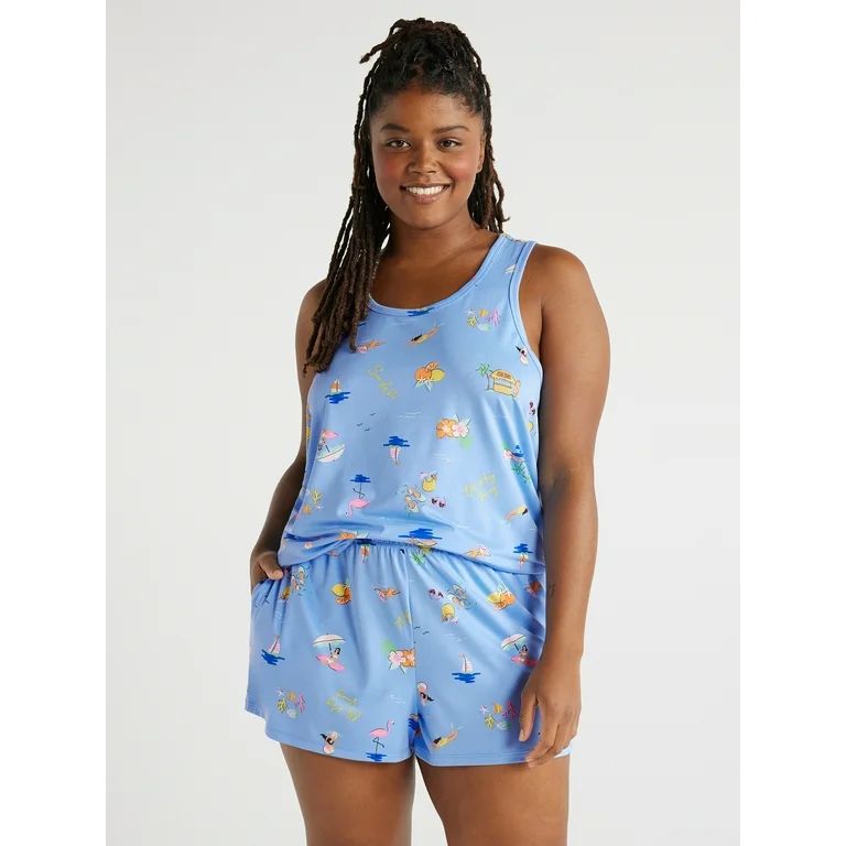 Joyspun Women's Print Tank Top and Shorts Pajama Set, 2-Piece, Sizes S to 3X | Walmart (US)